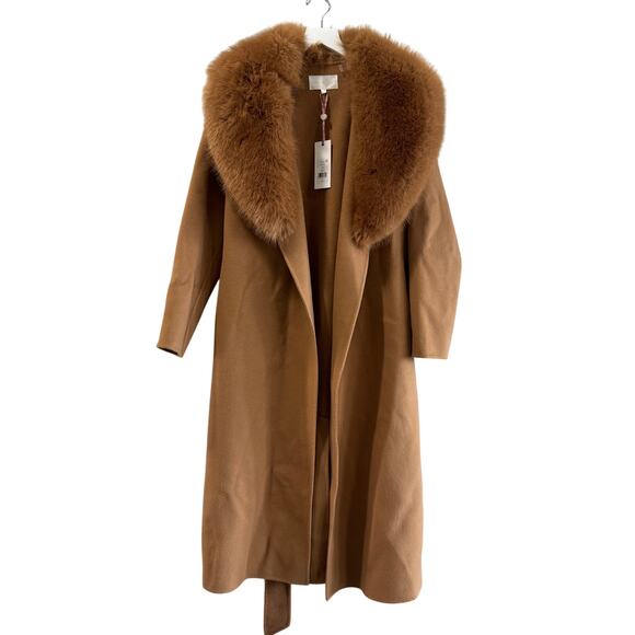LoveShackFancy Mahika Wool Cashmere Faux Fur Collar Coat Camel - Picture 6 of 11